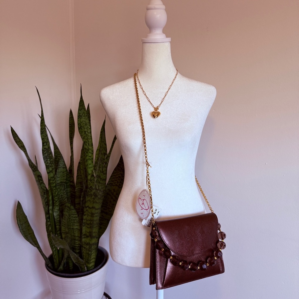 Tiras | Copper Colored Crossbody Bag with Beaded Handle - Picture 10 of 10